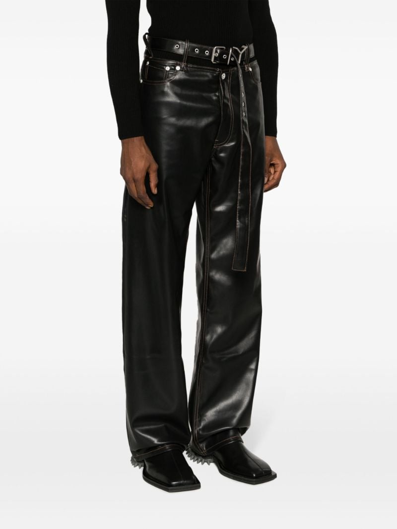 Black Y-belt Faux-leather Trousers