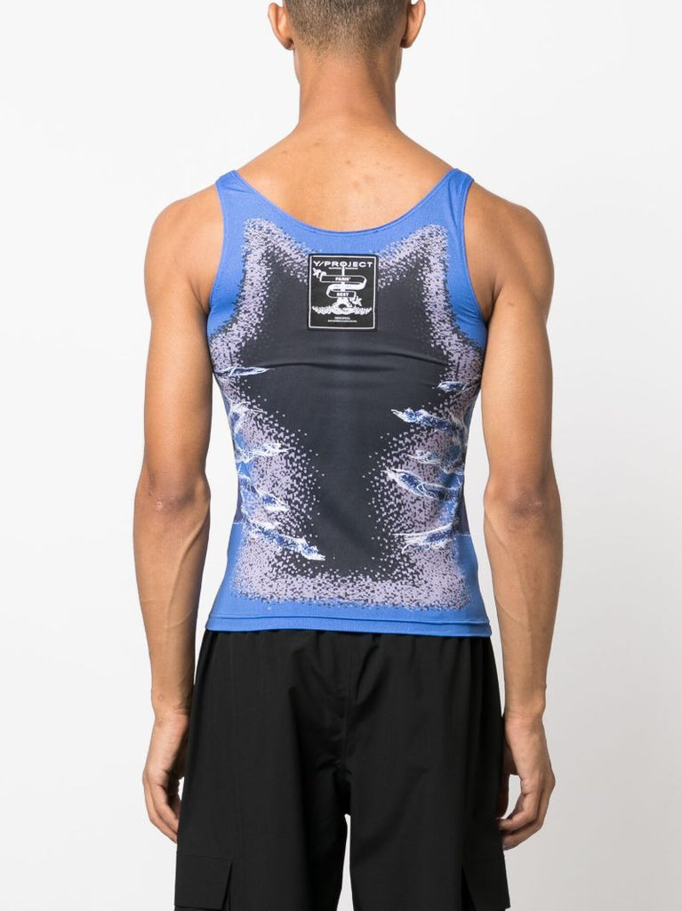 Blue Whisker-print Tank Top