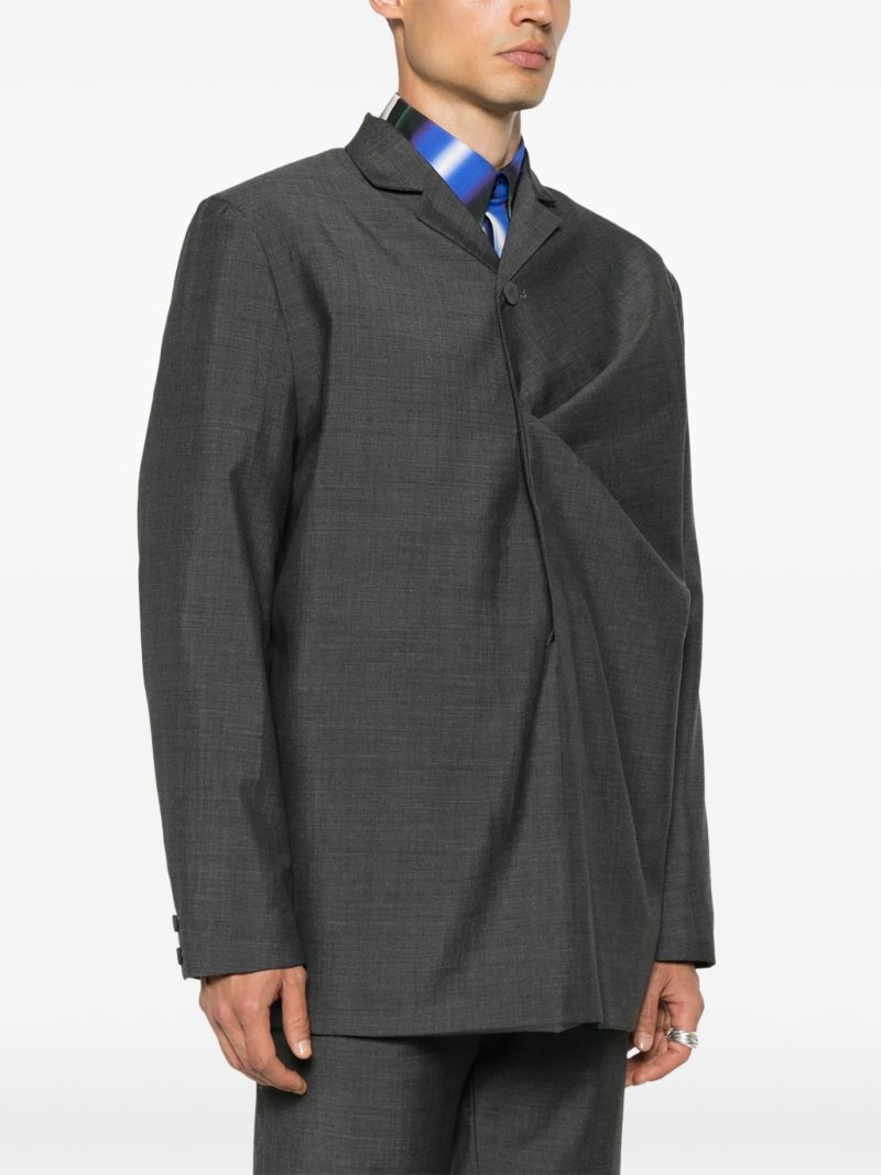 Grey Gathered Single-breasted Blazer