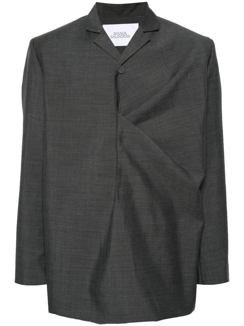 Grey Gathered Single-breasted Blazer