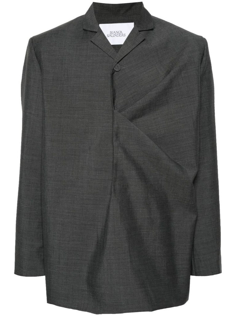 Grey Gathered Single-breasted Blazer