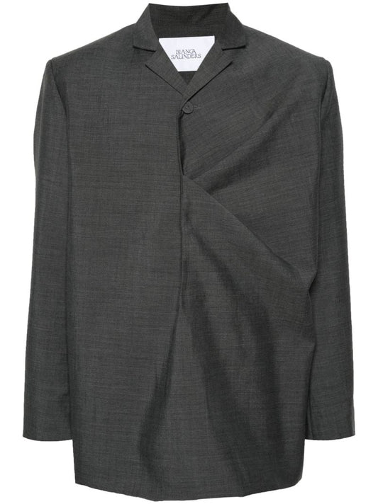 Grey Gathered Single-breasted Blazer
