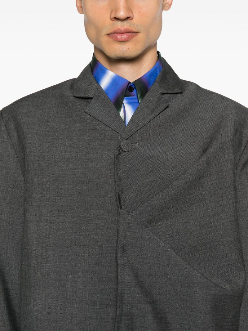 Grey Gathered Single-breasted Blazer