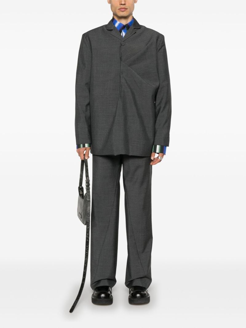 Grey Gathered Single-breasted Blazer