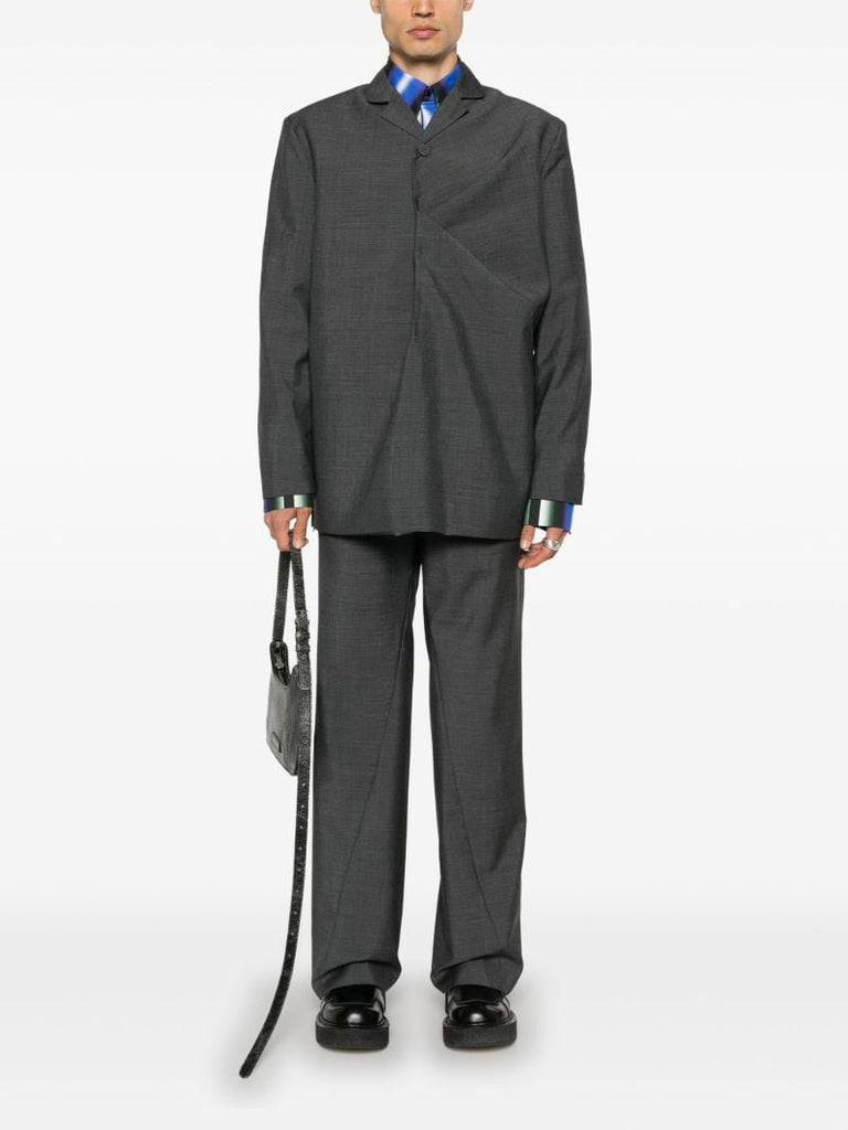 Grey Gathered Single-breasted Blazer