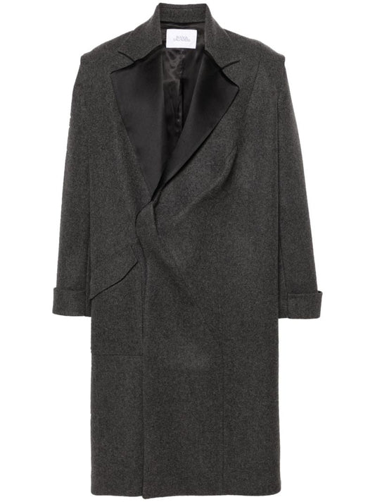 Grey Pinches Single-breasted Wool Coat