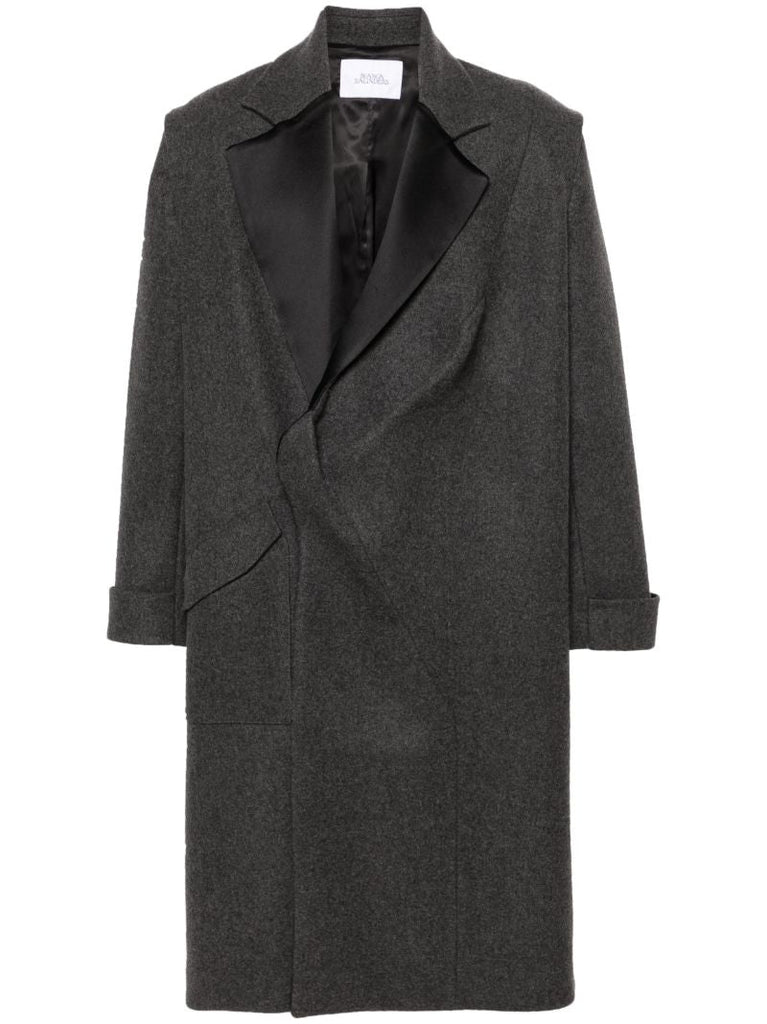Grey Pinches Single-breasted Wool Coat