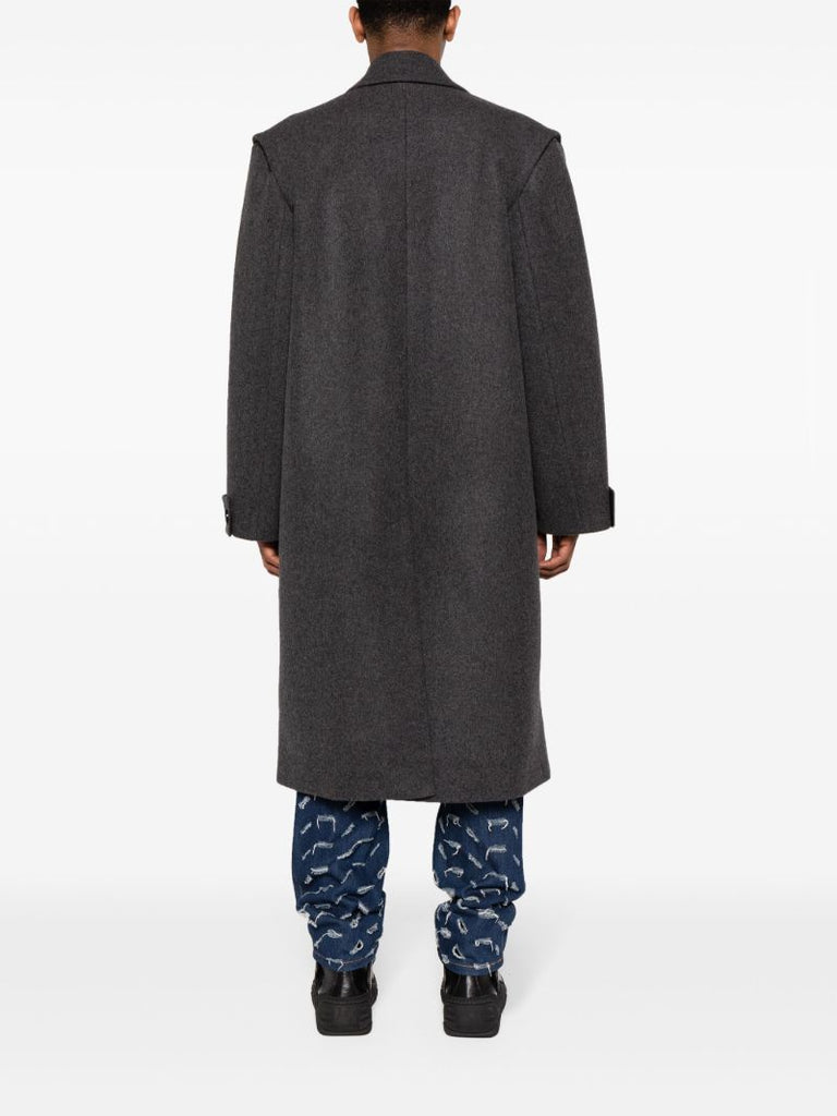 Grey Pinches Single-breasted Wool Coat