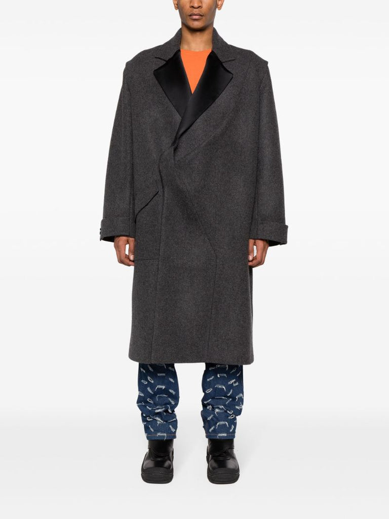 Grey Pinches Single-breasted Wool Coat