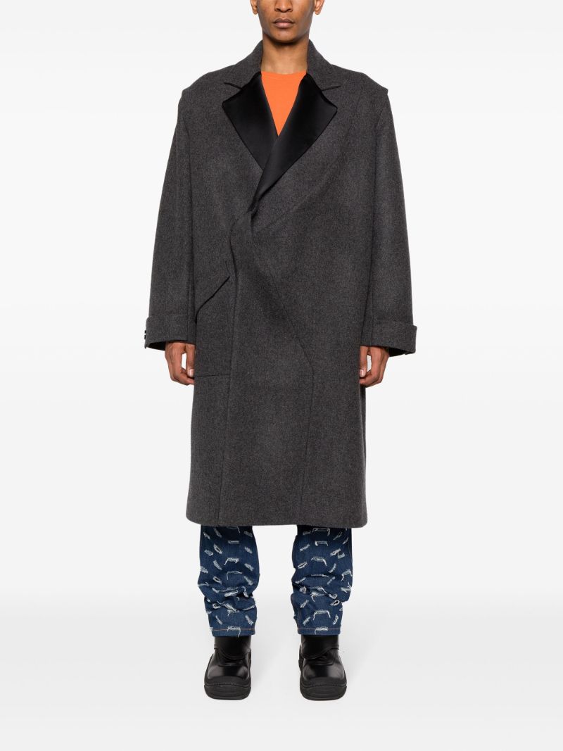 Grey Pinches Single-breasted Wool Coat