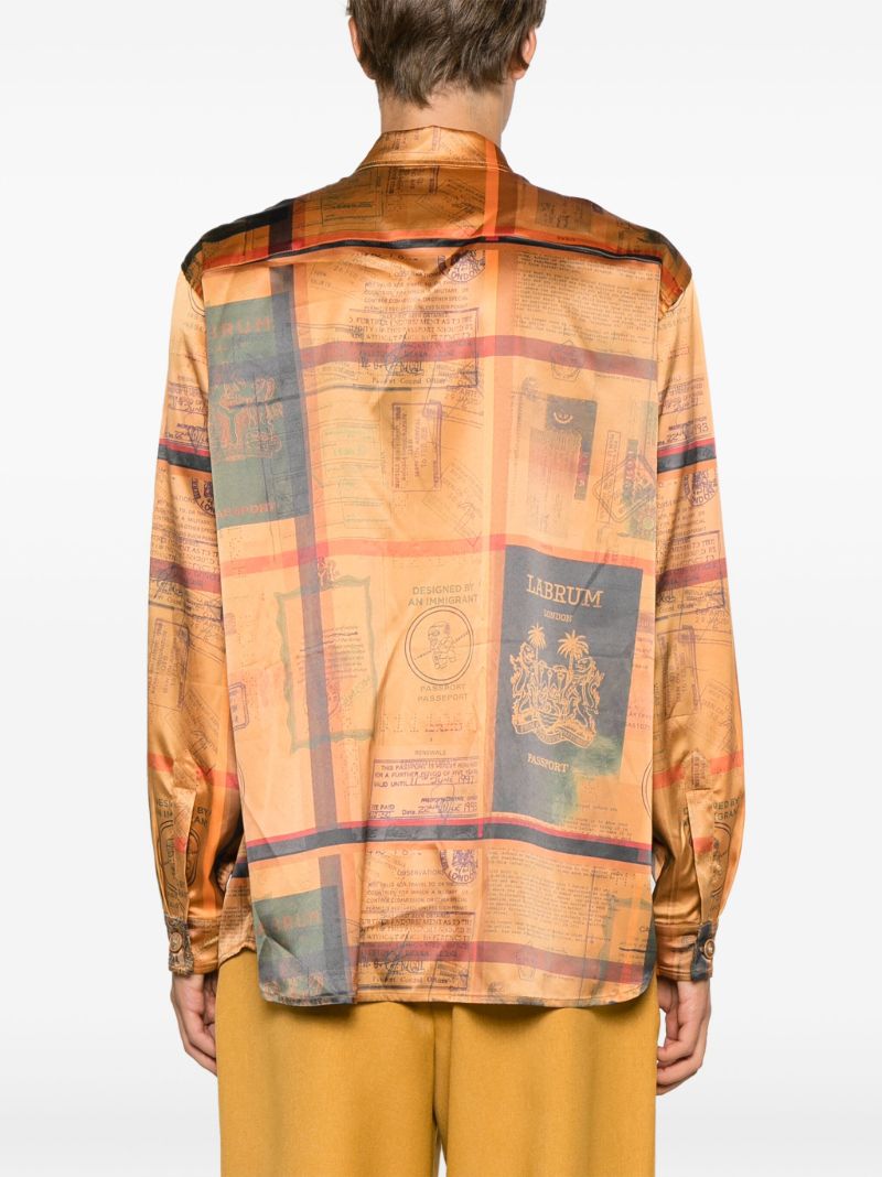 Orange Passport-print Satin Shirt