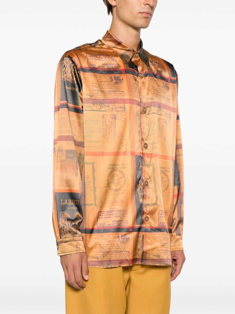 Orange Passport-print Satin Shirt