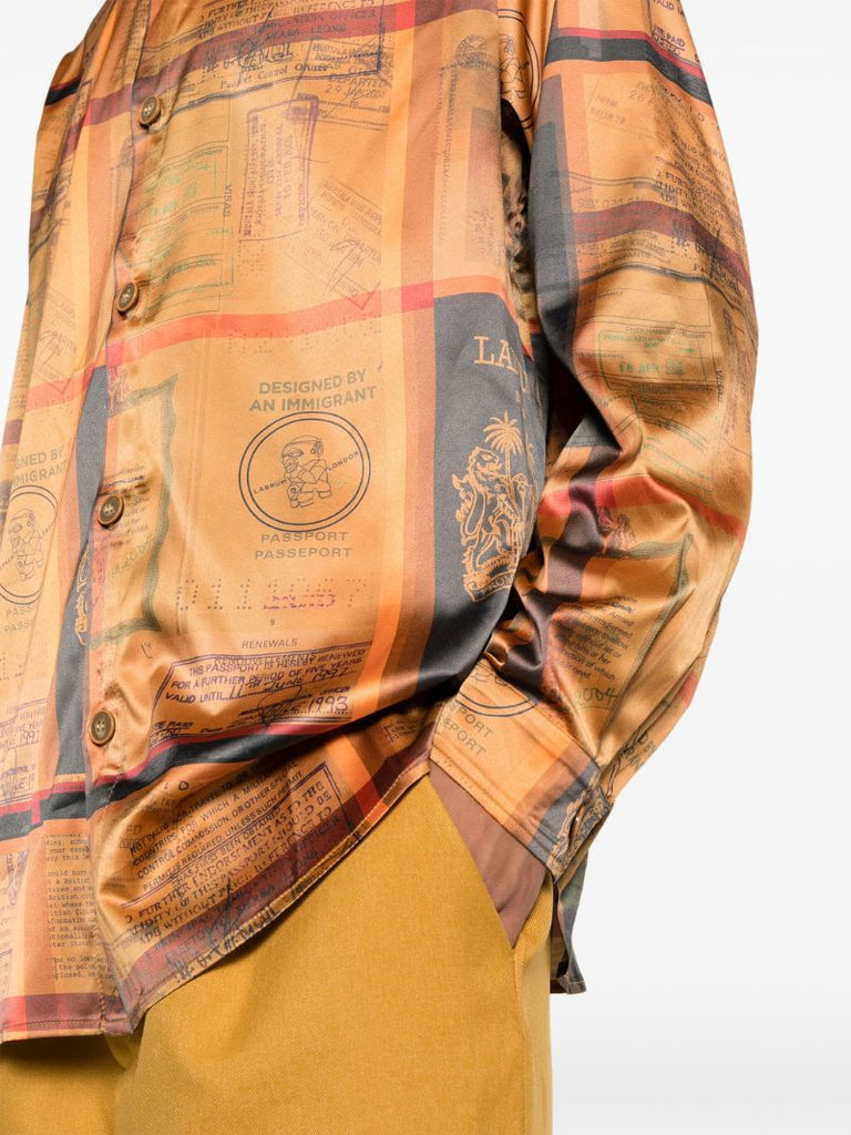 Orange Passport-print Satin Shirt