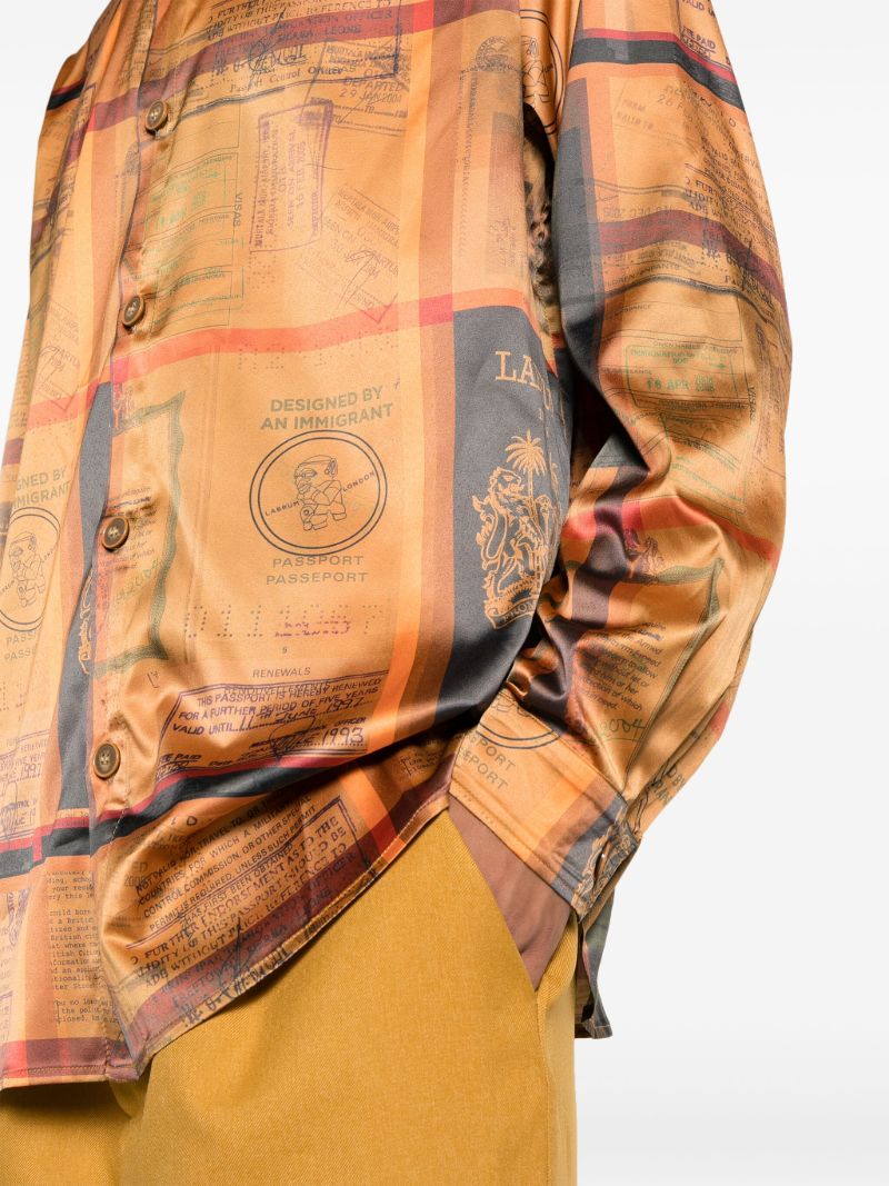 Orange Passport-print Satin Shirt