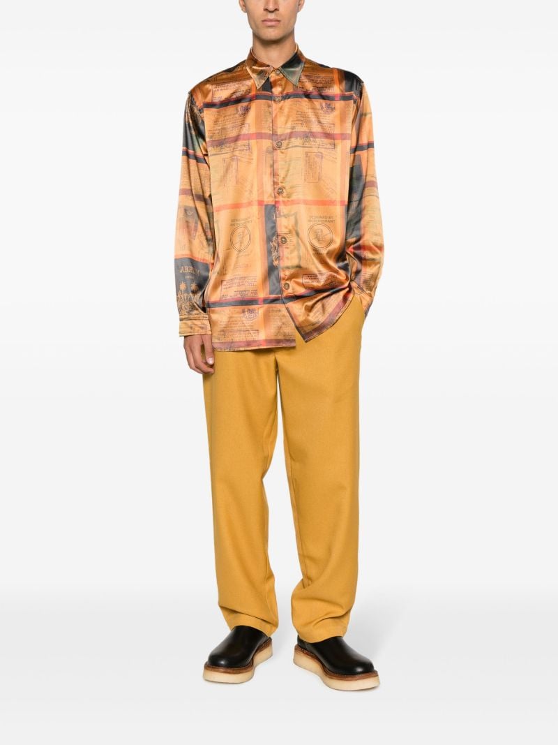 Orange Passport-print Satin Shirt