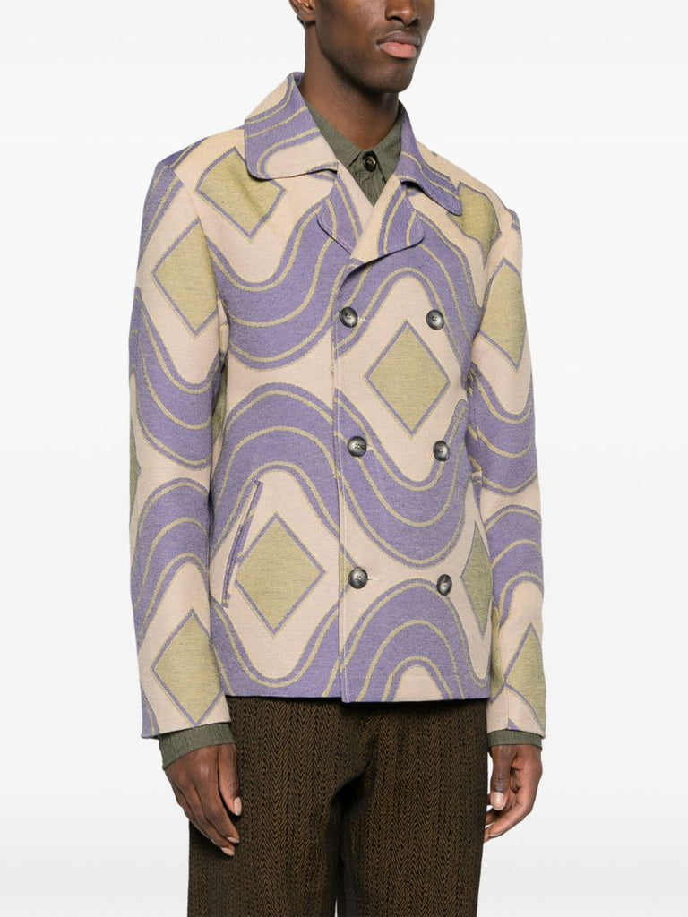 Neutral Geometric-jacquard Peacoat