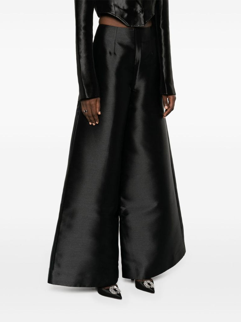 Black Thea Satin Wide-leg Trousers