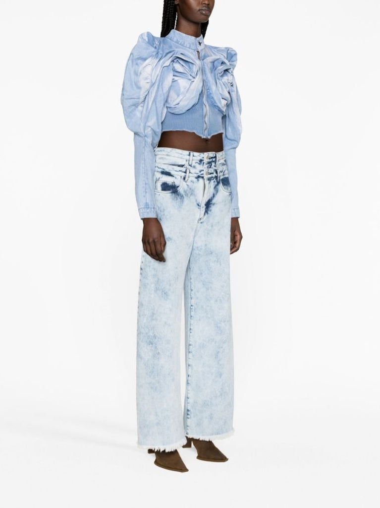 Blue Scrapyard Draped Denim Bomber Jacket