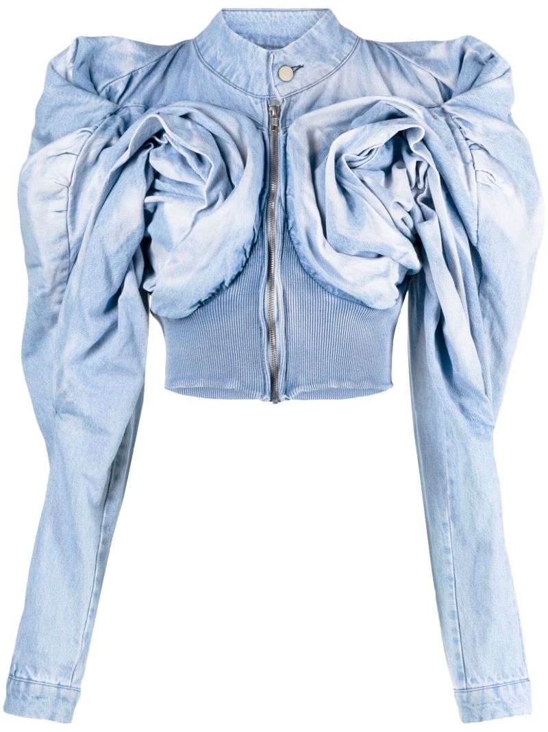 Blue Scrapyard Draped Denim Bomber Jacket