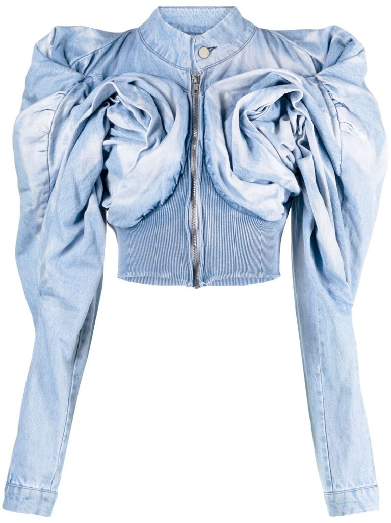 Blue Scrapyard Draped Denim Bomber Jacket