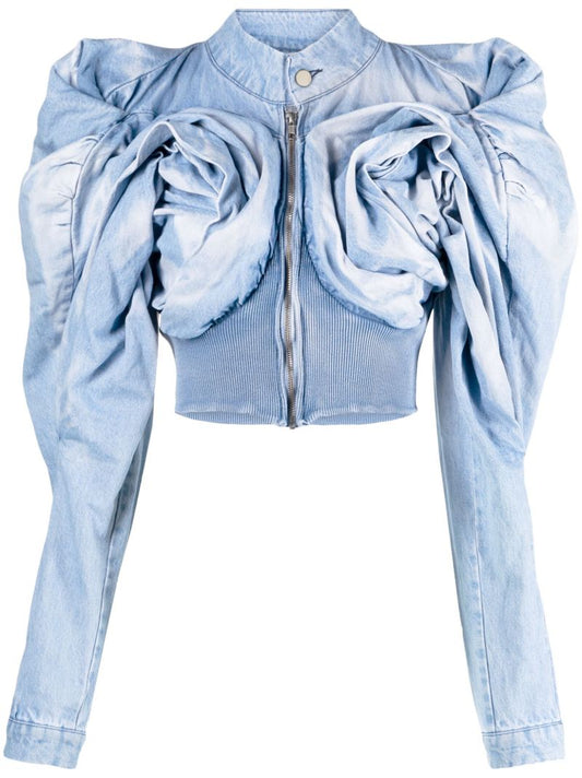 Blue Scrapyard Draped Denim Bomber Jacket