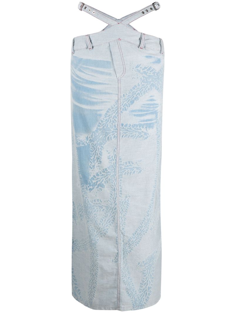Blue Tire-effect Denim Midi Skirt
