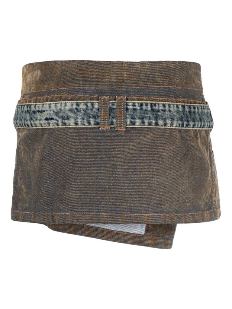Brown Denim Wrap Mini Skirt