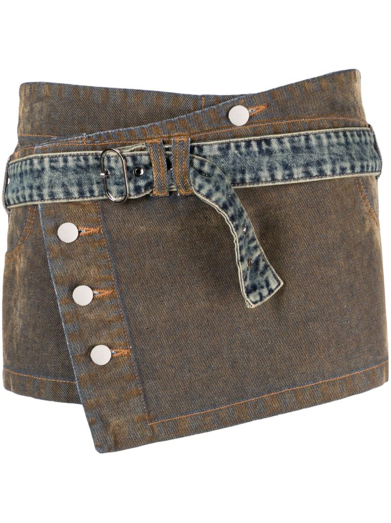 Brown Denim Wrap Mini Skirt