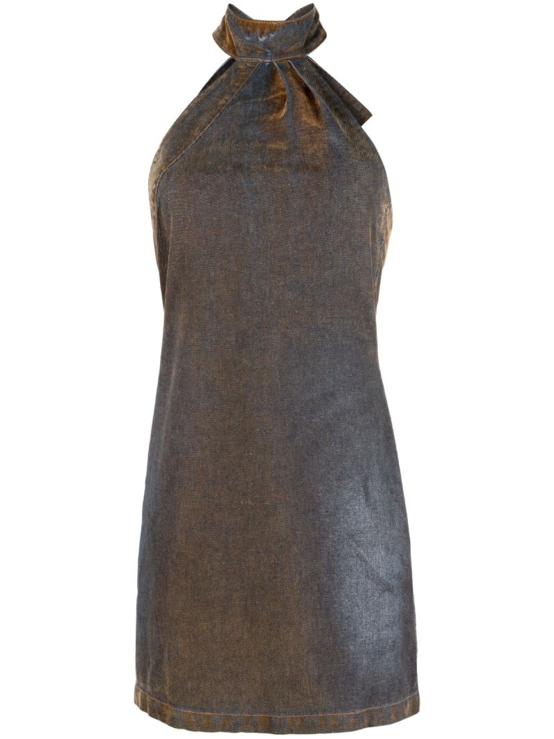Brown Haltnerneck Denim Mini Dress
