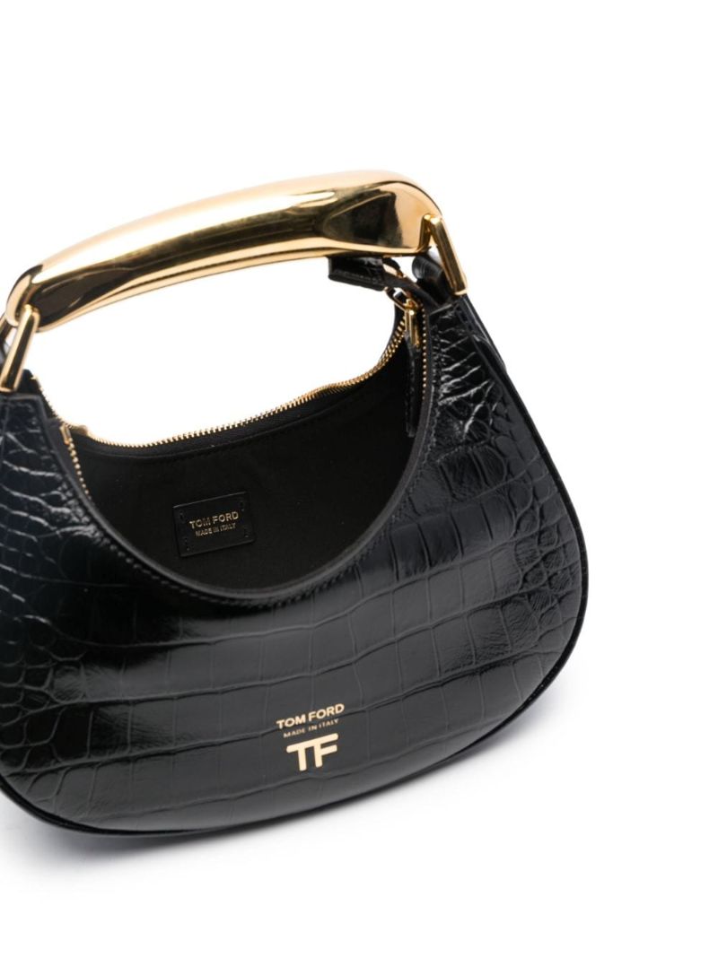 Black Bianca Crocodile-embossed Top Handle Bag