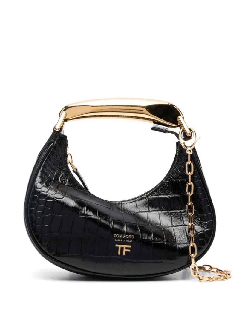 Black Bianca Crocodile-embossed Top Handle Bag
