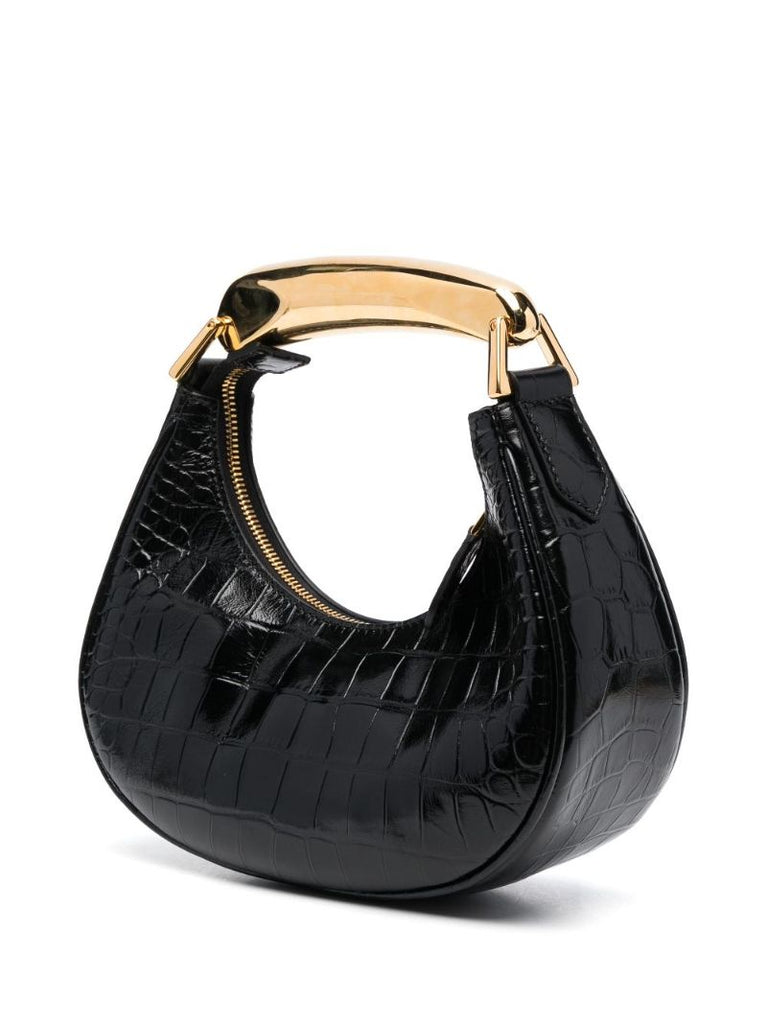 Black Bianca Crocodile-embossed Top Handle Bag