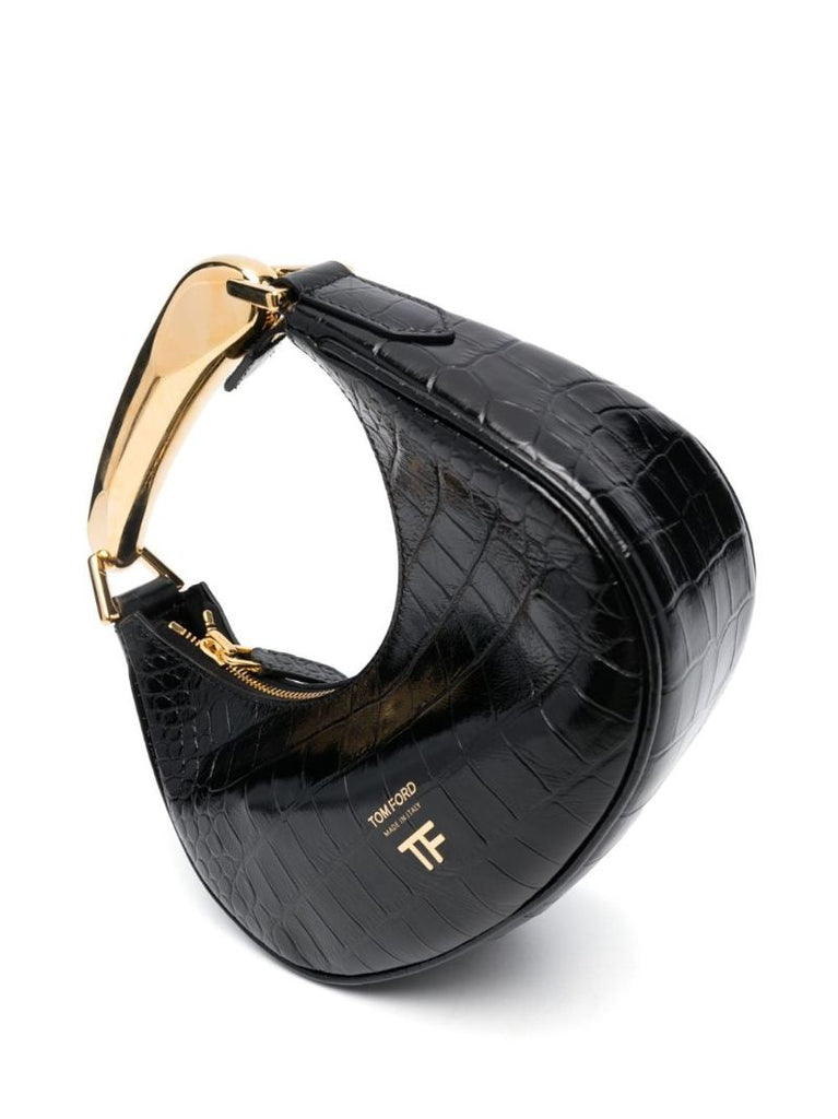 Black Bianca Crocodile-embossed Top Handle Bag