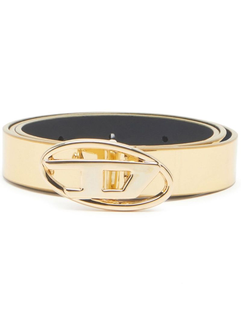 Gold Logo-plaque Metallic Leather Belt