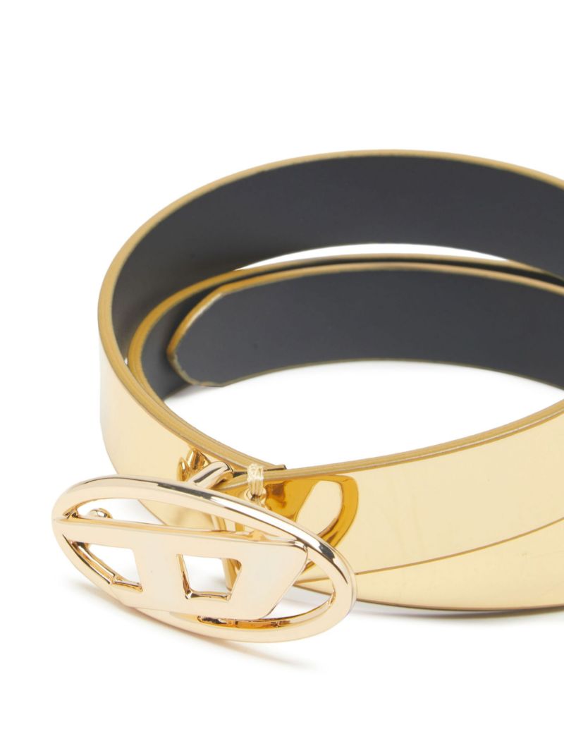 Gold Logo-plaque Metallic Leather Belt