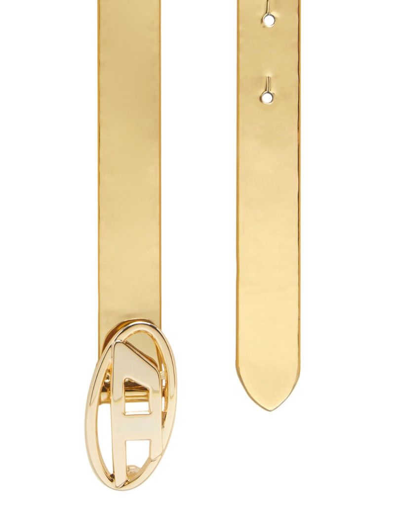 Gold Logo-plaque Metallic Leather Belt
