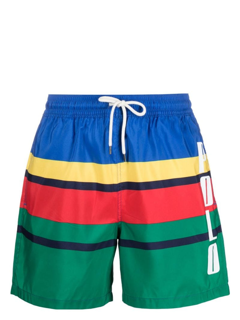 Green Colour Block Swim Shorts