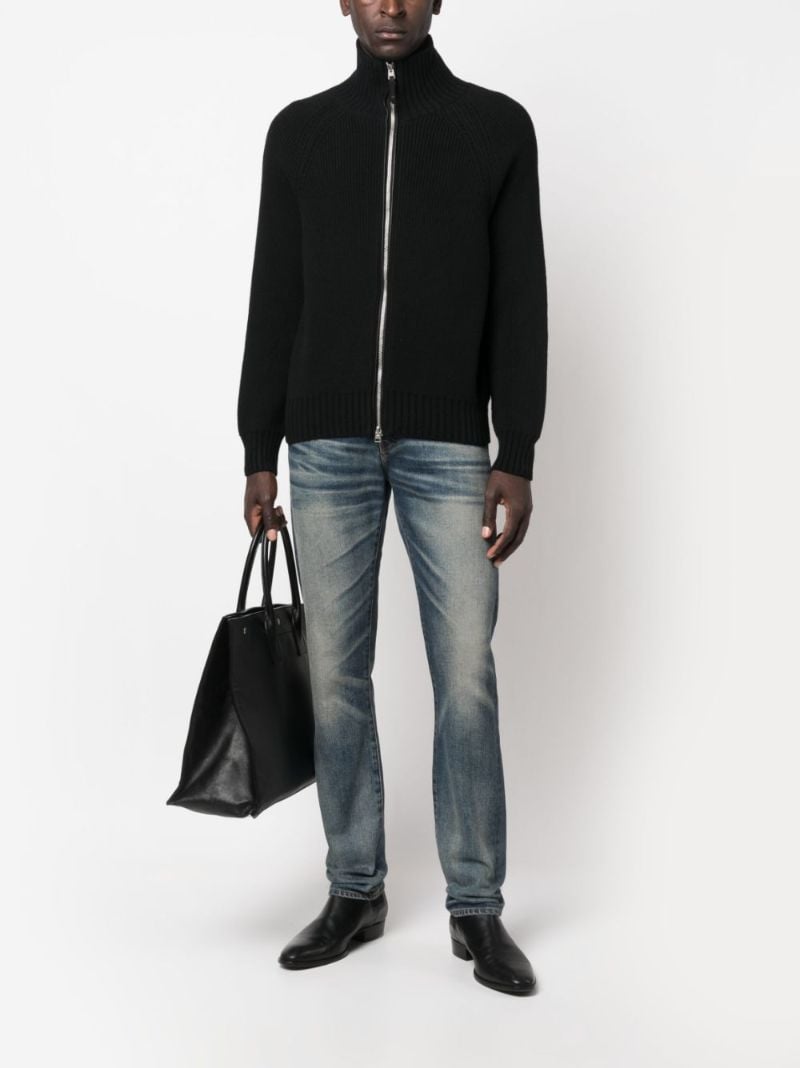 Black Zipped Ribbed-knit Cardigan