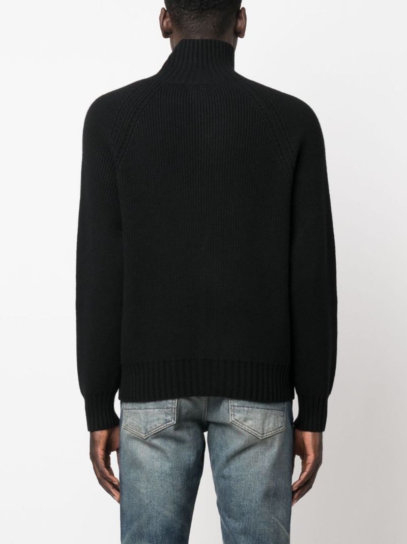 Black Zipped Ribbed-knit Cardigan