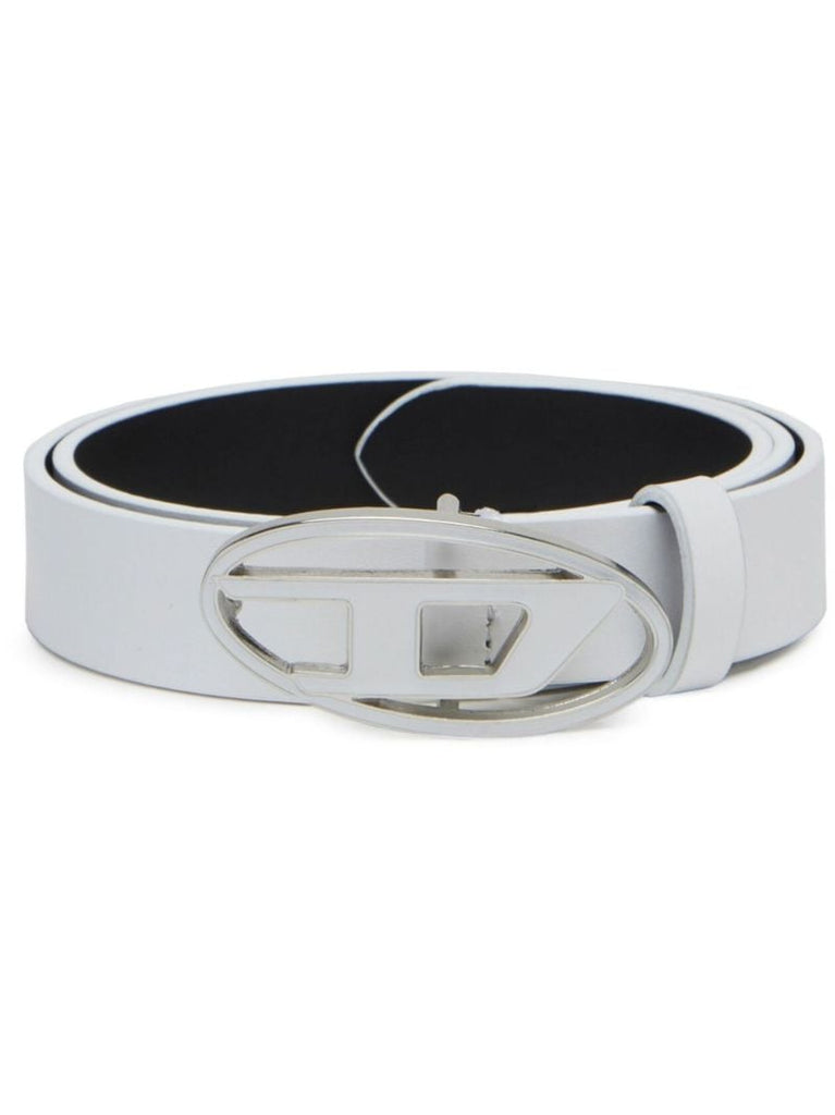 White Logo-plaque Leather Belt