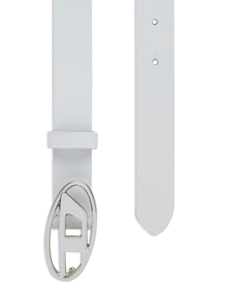 White Logo-plaque Leather Belt