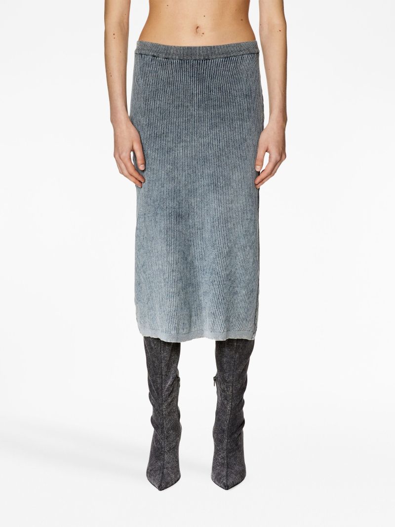 Blue Ribbed Midi Skirt