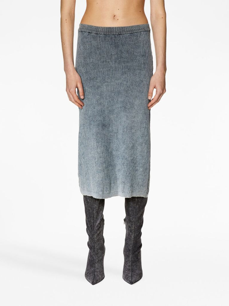 Blue Ribbed Midi Skirt