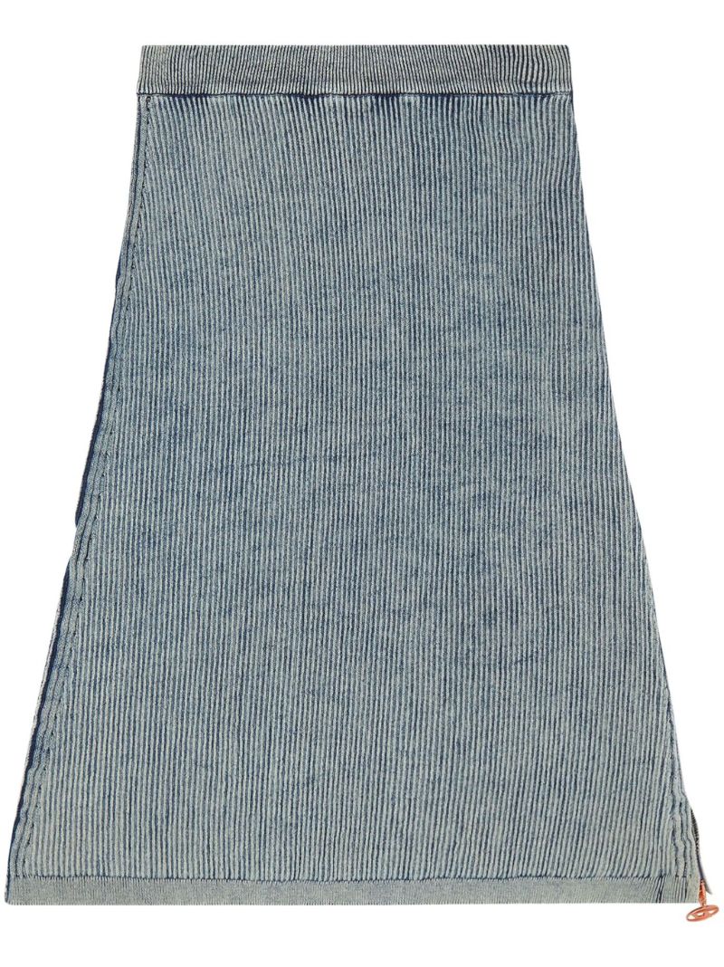 Blue Ribbed Midi Skirt