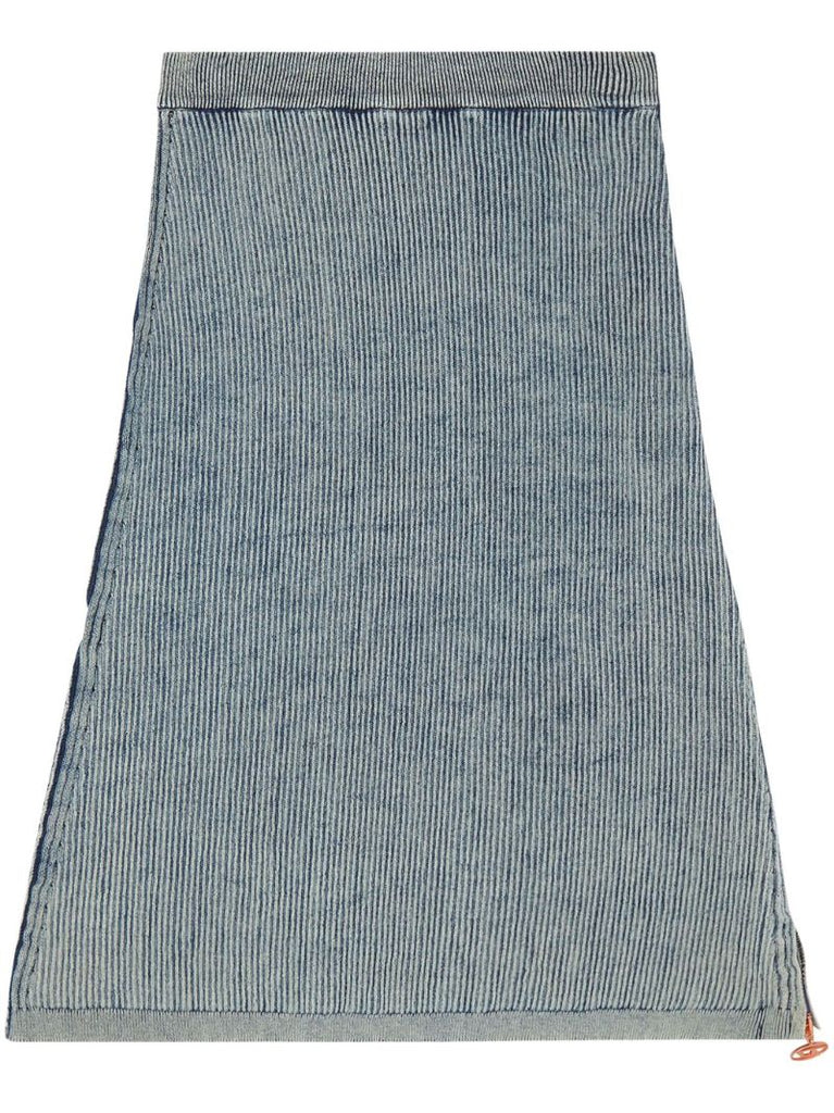 Blue Ribbed Midi Skirt
