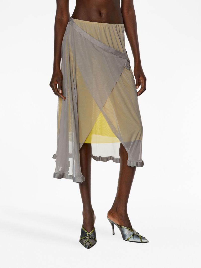 Grey Layered Mesh Wrap Midi Skirt