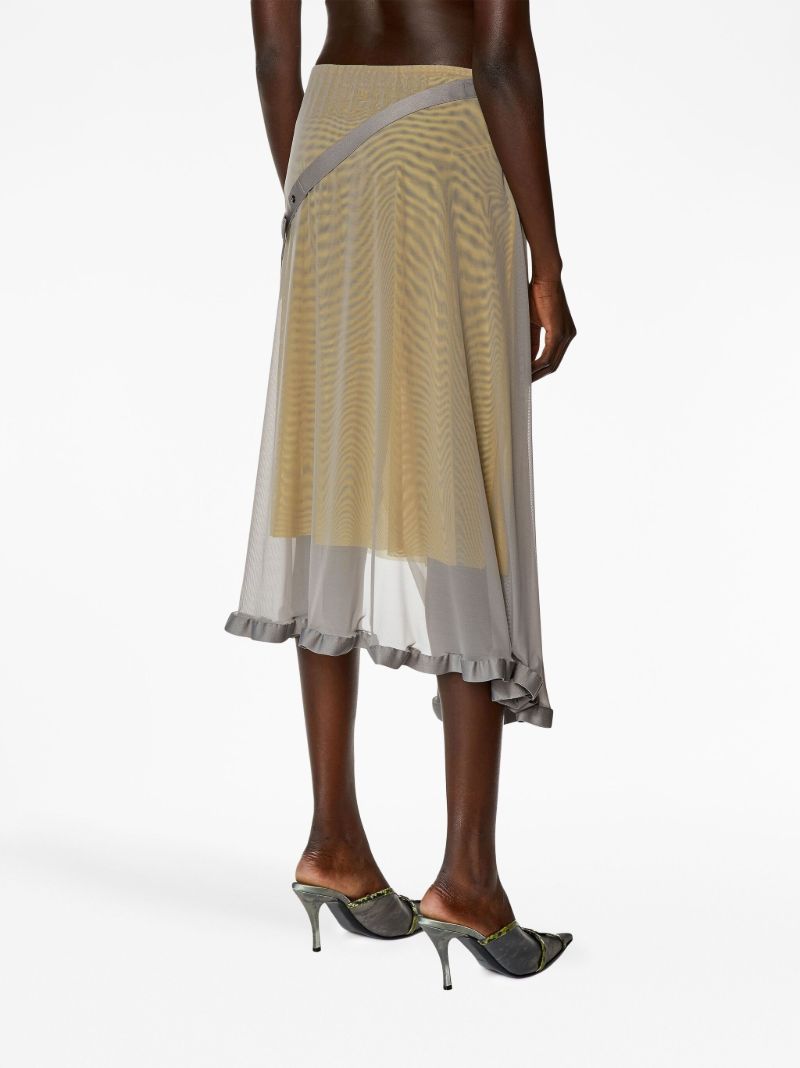 Grey Layered Mesh Wrap Midi Skirt