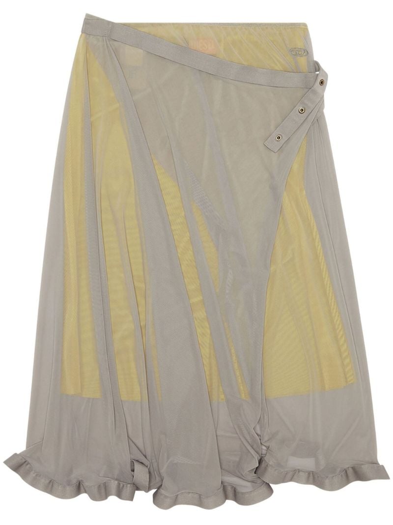 Grey Layered Mesh Wrap Midi Skirt