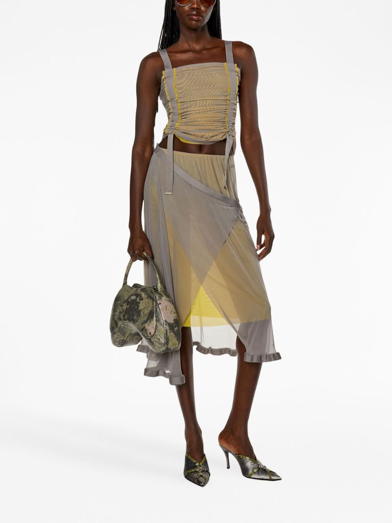 Grey Layered Mesh Wrap Midi Skirt