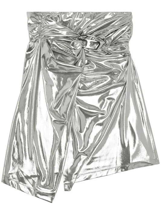 Silver O-melt Asymmetric Draped Skirt